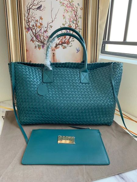

2020 lady handmade material crochet handbag girls classic genuine sheep skin leather handbag casual tote big size simple kintting bag 40cm