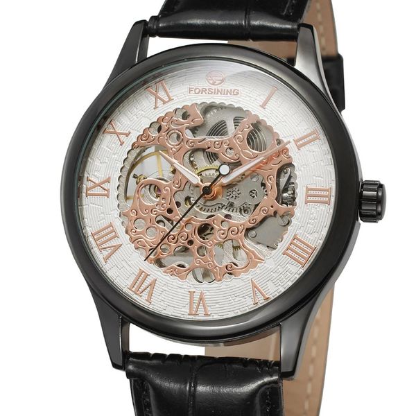 

forsining new fashion mechanical watch automatic mechanical skeleton watches men fashion wrist watch montre homme hombre horloge, Slivery;brown