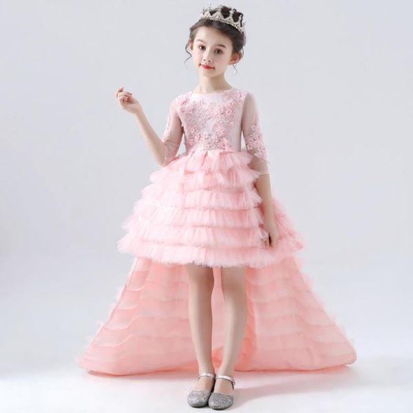 

роскошная девушка принцесса хвост вечернее платье сетка шить аппликация дети свадебное платье подиум вечернее платье для девочек l37, Red;yellow