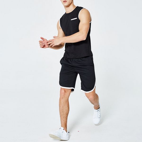 

two-piece tracksuit summer men sets fashion suit men's fitness suit quick-drying short-sleeved shorts solid sportswear, White;black