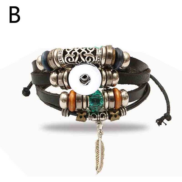 

stretchable 147 hand woven really genuine leather retro fashion bracelet 12mm 18mm snap button charm jewelry for women gift, Golden;silver