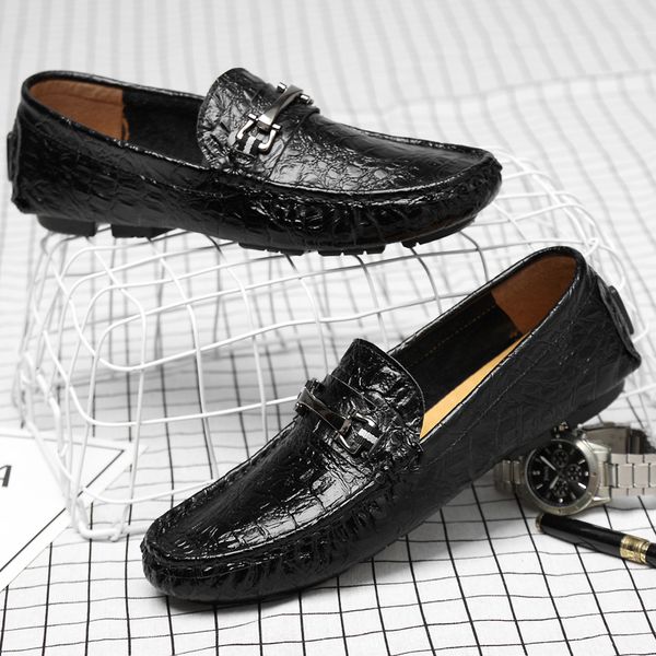 

men's leather shoes fashion comfortable shoes men's pea 2018 driving male handmade, Black