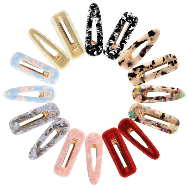 

16 pieces acetic acid hairpins geometric alligator hair barrettes marble pattern hairpins acrylic hair clips hair accessories fo, Golden;white
