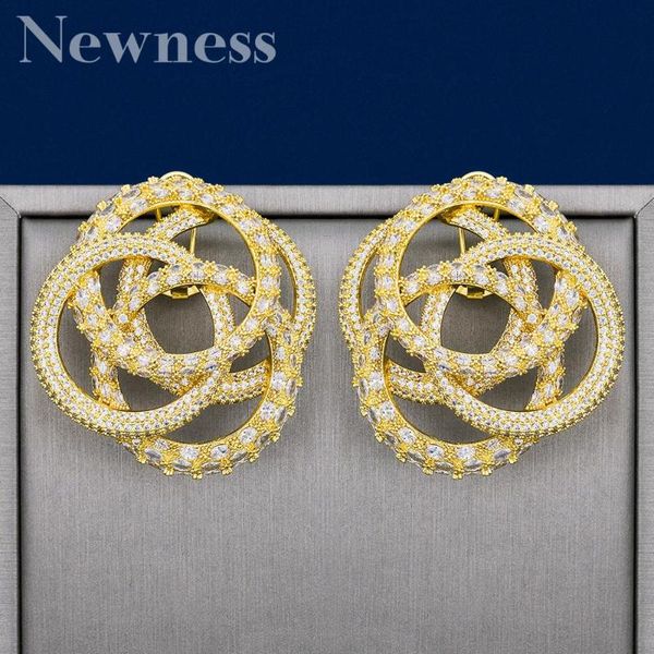 

newness round type geometric cubic zircon big statement earrings for women wedding dubai bridal circle earring, Silver