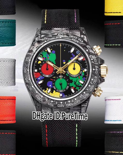 

wwf ntpt carbon fiber graffiti motley lady diw multicolor dial two tone gold a7750 automatic chronograph mens watch black nylon puretime e5, Slivery;brown