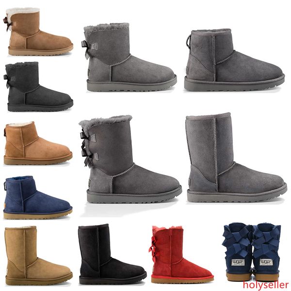 

new wgg fashion designer women ankle winter australia boots chestnut black booties tall bailey bowknot womens work snow knee high fur boot