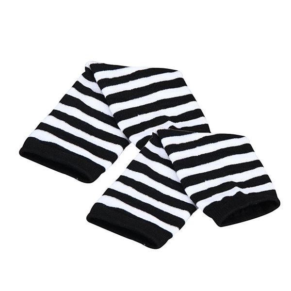 

stripe wrist arm hand warmer knitted long fingerless gloves mitten men women gloves autumn and winter 2019 new drop shopping, Silver