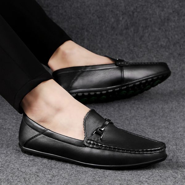 

loafers fashion suede cow leather loafers outdoor men moccasin casual men oxfords shoes male fashion round toe man shoes, Black