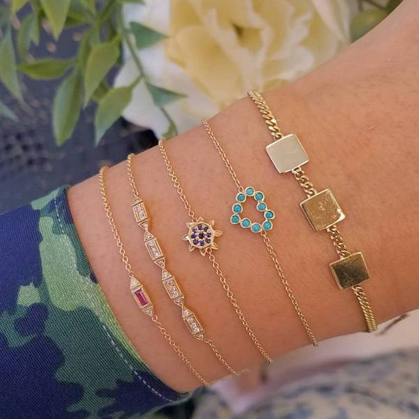 

5 pcs/ set personality love square crystal multilayer gold bracelet set women fashion party jewelry gift, Black