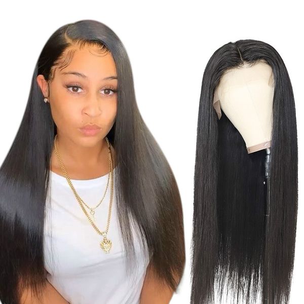 

glueless human lace front human hair wigs 250 brazilian transparent fake scalp plucked with baby hair remy, Black