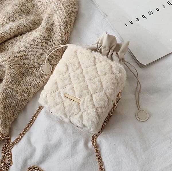 

fur drawstring square box crossbody bag 2019 new soft plush women's handbag chain shoulder messenger bag