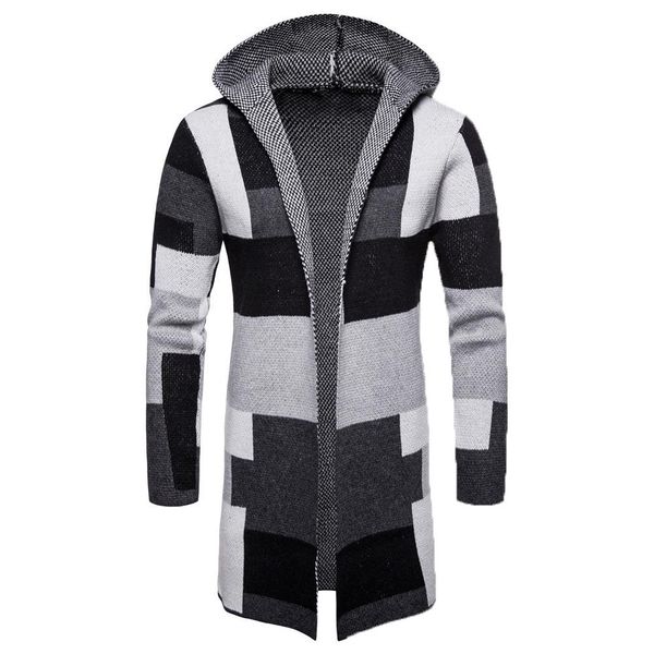 

fashion men casual sweater 2019 winter thick coat slim cardigan men hooded neck quality knitted brand male sweaters size m-xxl, Black;brown