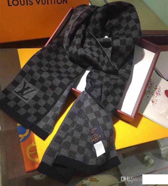 

branded men winter warm petit damier scarf fashion gentlemen letter patch plaid knit wool soft textures shawl, Blue;gray
