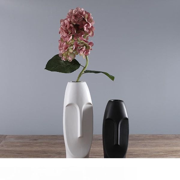 

minimalist ceramic abstract vase black and white human face creative display room decorative figue head shape vase