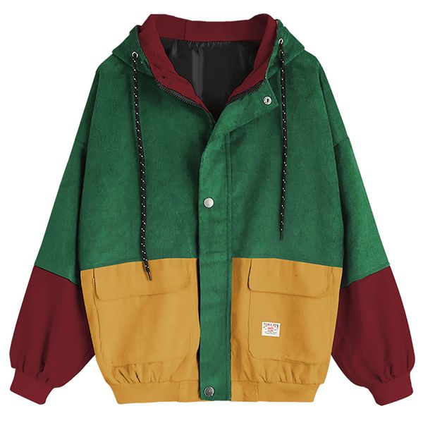 

women long sleeve corduroy patchwork splicing multicolor oversize zipper jacket windbreaker coat coat clothes 2018 coats 1j21*, Black;brown
