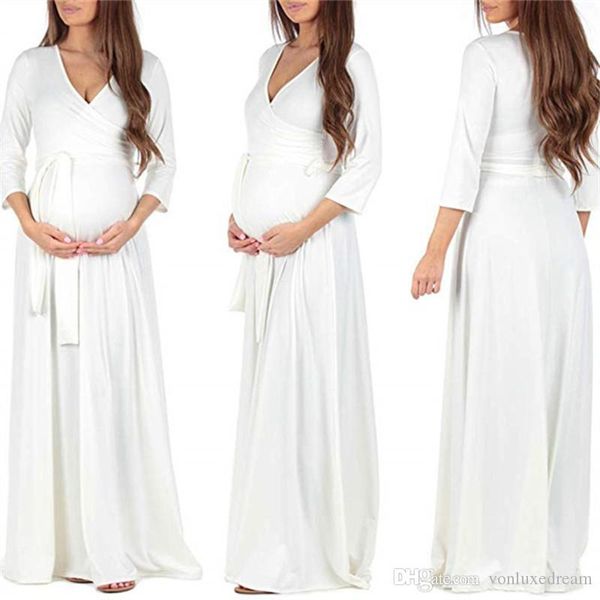 

autumn long mother of the dride dresses or maternity clothes for pregnant women dress solid v-neck pregnancy dresses vestidos mother wear cl