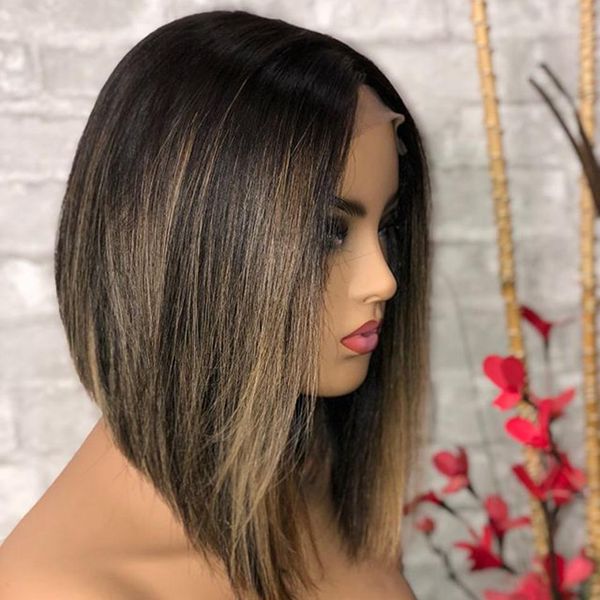 

peruvian bob highlight brown blonde 13x6 lace front human hair wig pre plucked natural hairline highlight 360 lace human hair wigs full lace, Black