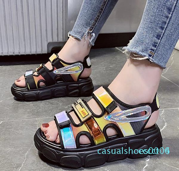

women sandals platform sandals sandalia feminina summer woman shoes new thick beach wedge sandals casual shoes heel 5cm c06, Black