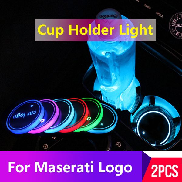 

2pcs led car cup holder for maserati logo light for ghibli granturismo quattroporte levante ghibli spoiler accessories