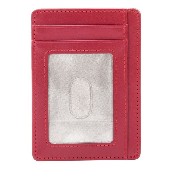 

slim minimalist front pocket rfid blocking leather wallet, Red;black