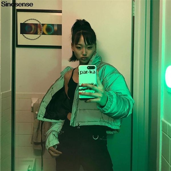 

new fashion autumn winter women coats casual jackets 2019 reflective short warm jacket ladies grey parka coat outwear, Black