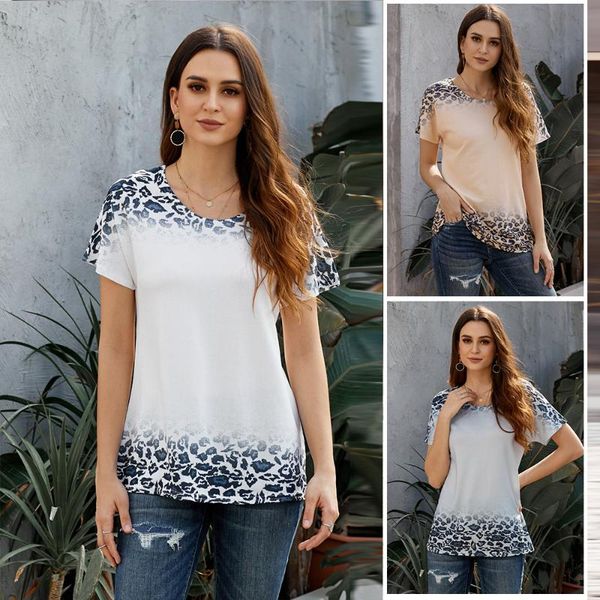 

leopard print gradient t-shirt female 2020 summer new women's women's short sleeve shirt, White