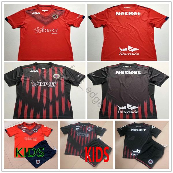

kids kit sharks veracruz red shark soccer jerseys fc 19 20 camiseta de futbol #11 menendez #10 reyna #17 villalva football shirt, Black;yellow