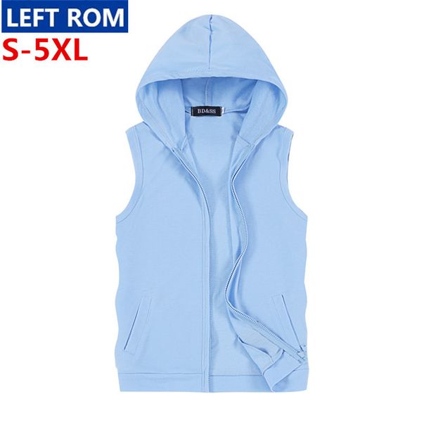 

summer 2017 new men's fashion boutique quality cotton cardigan sleeveless hoodies / men's summer leisure sleeveless hooded vest, Black