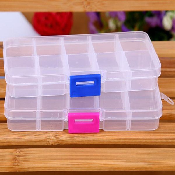 

adjustable 10 compartment plastic clear storage box for jewelry earring tool container fast shipping