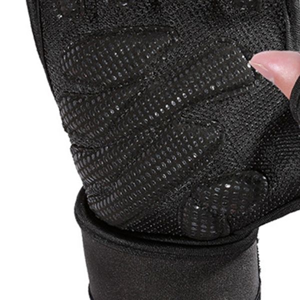 

half finger gym fitness gloves hand palm protector with wrist wrap support cross fit workout power weight lifting, Black