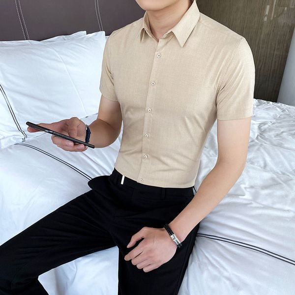 

men's short-sleeved shirt 2020 spring and summer new seven-point sleeve solid color shirt young personality trend men's clothing, White;black