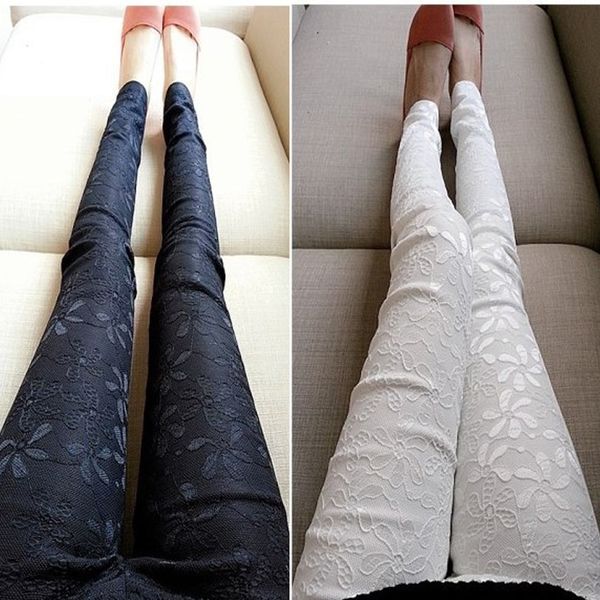 

new korean version s- 3xl plus size leggings women leggings lace decoration white slimming leisure jegging pants, Black