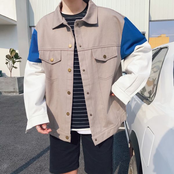 

spring hit color denim jacket men's fashion casual cotton denim jacket coat mens streetwear wild loose hip hop bomber men, Black;brown