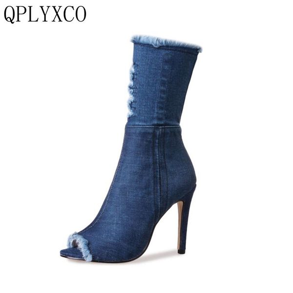 

qplyxco fashion boots peep toe big size 33-43 autumn winter long boots over the knee tenis feminino shoes woman 739-1, Black