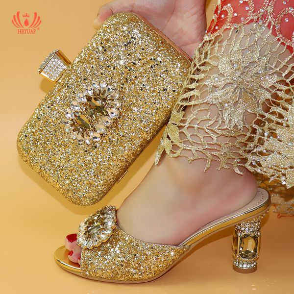 

new arrival italian women wedding pumps gold color slipper shoes for women african wedding party shoes and bags set good quality, Black