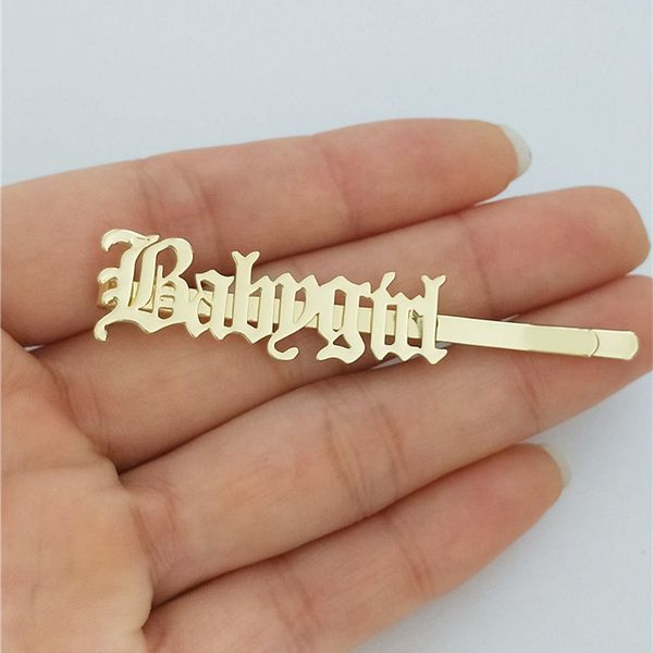 

personalized name hair clip custom hairwear jewelry gold silver old english hairpins for women girl barrettes kid christmas gift, Golden;white
