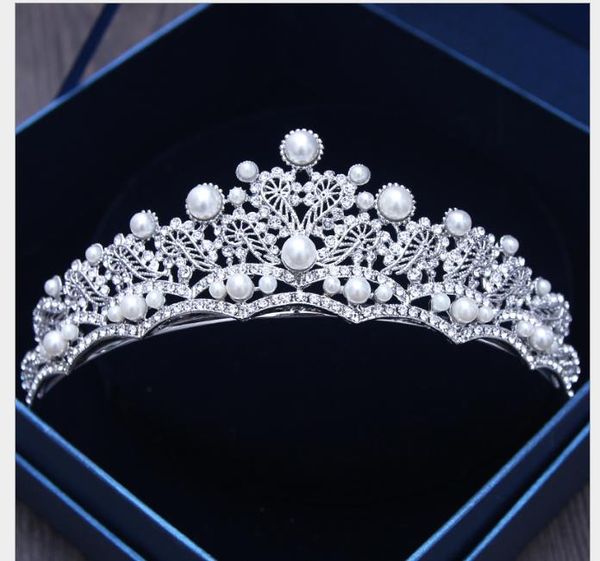 

wedding wedding pearl diamond crystal crown hairdress accessories korean princess crown, Slivery;golden