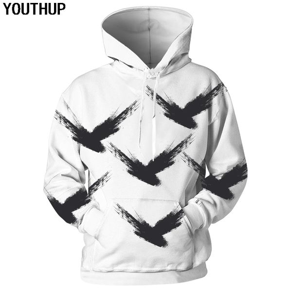 

youthup 2019 new male 3d hoodies graffiti print hooded sweatshirts long sleeve plus size white hoodies pullover men tracksuits, Black