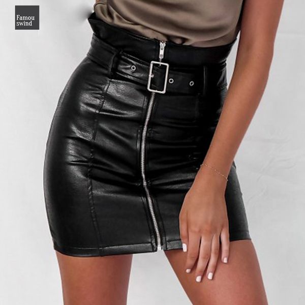 

кожа юбки sash zipper высокой талией короткие юбки сексуальный черный pu simplee карандаш весна осень зима женщины юбки streetwear, Black
