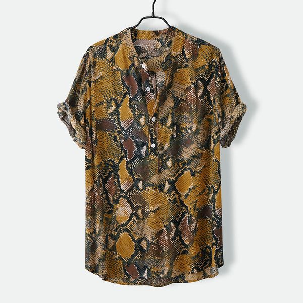 

men's shirt camisa fashion short sleeve shirt men streetwear casual turn-down collar print male blouse camisa masculina, White;black