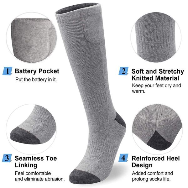 

rechargeable heating socks washable fabric cotton-lined sweat-absorbent and breathable for hunting, ice fishing, Black
