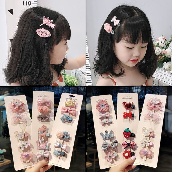 

1set baby girl cute cartoon hair clip mouse crown animal star floral fashion princess hairpins barrettes hair accessories, Slivery;white