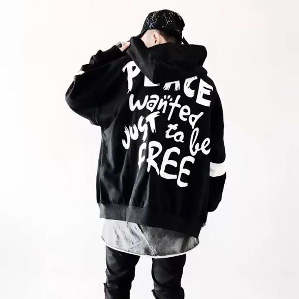 

Brand Fashion Men Spring Hoodie Sweatshirt Polyester Clothing Peace Hoodies Men Loose Style Male Zipper Tracksuit