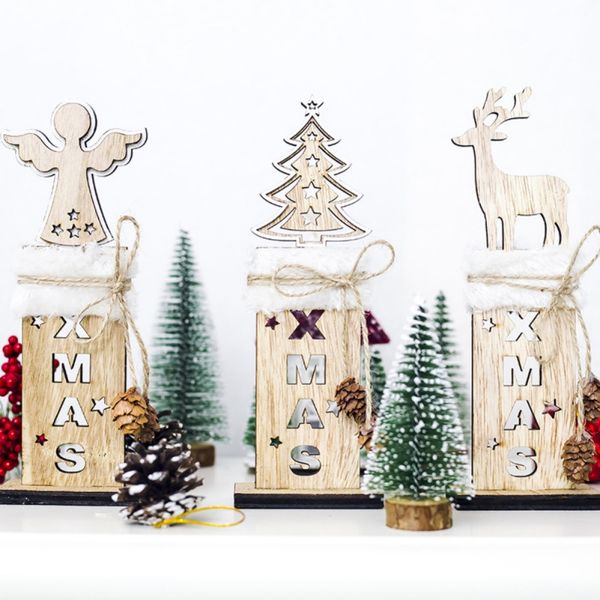 

new creative christmas decoration pine cone ornaments wooden deskcutout christmas tree angel elk shape home decoration