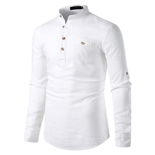 

cotton linen long sleeve mens shirts lapel neck with pockets fashion male clothing spring solid mens, White;black
