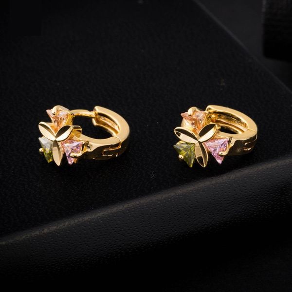 

fashion-clovers colorful zircon hoop earrings yellow gold filled women girls huggie earrings gift, Golden;silver