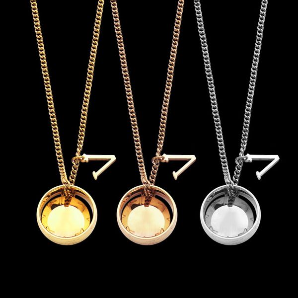 

luxury designer jewelry women necklace titanium steel monogram ring pendant round engraved four-leaf floral v necklace mens 14k gold chains, Silver