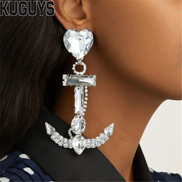 

kuguys hyperbole large crystals boat earrings for women trendy big drop earring brincos fashion jewelry gift party accessories, Silver