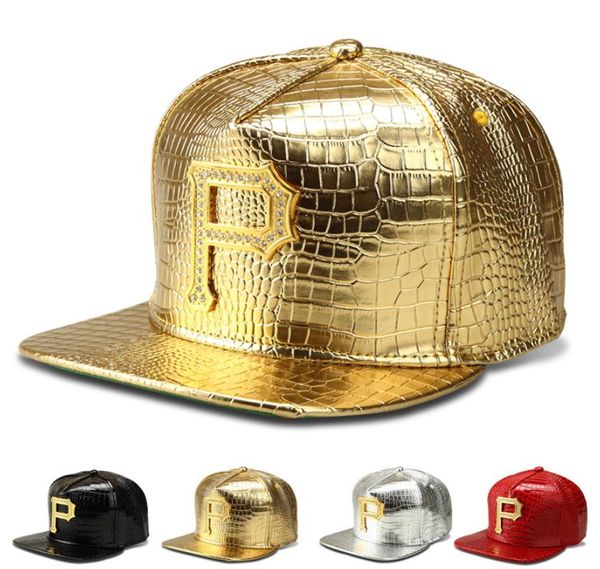 Uomo PU in pelle hip hop cappelli da baseball coccodrillo grano snapback caps moda rapper street dance baseball berretto da baseball rosso nero oro oro hiphop cappello