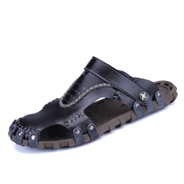 

new 2020 men soft sandals comfortable summer shoes leather sandals big size soft male roman comfortable sale, Black
